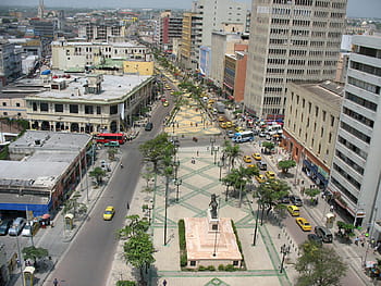de, paseo, bolivar, barranquilla, Kolumbie, budova, vozy, město, panoráma města, fotky, veřejná doména