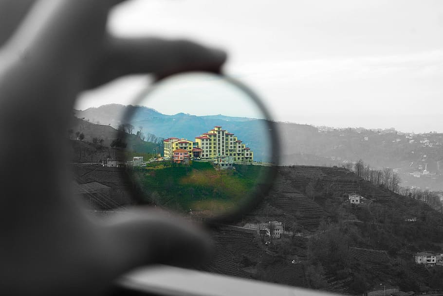 shallow, focus photography, building, Color, Black, Black, White, Filter, El, color, black, white, landscape