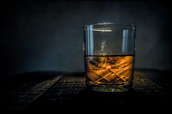 Průhledná, napůl naplněný, Skála, sklenka, whisky, bar, alkohol, skotská, napít se, bourbon, noční klub