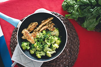 chicken breast steak, broccoli, Chicken breast, steak, chicken, healthy, home, meat, pan, top view, food
