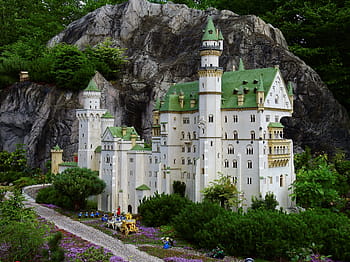 white, green, castle, back, mountain, whit, green building, rocky mountain, lego, legoland, build