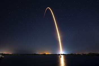 rocket, space, night, launch, liftoff, trail, stars, sky, technology, science, travel