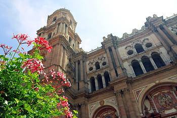 brown concrete cathedral, malaga, cathedral, architecture, building, malaga cathedral, building exterior, built structure, travel destinations, history, low angle view