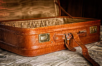 brown, leather suitcase, gray, cloth, luggage, packaging, travel, holiday, holidays, old suitcase, close
