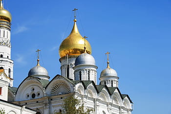 cattedrale, chiesa, bianco, edificio, Cattedrale, Chiesa, bianca, costruzione, cupola d'oro, cupole a cipolla, religione, ortodosso russo, torri