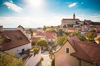 Hebat, Kota, Mikulov, Republik Ceko, arsitektur, kastil, rumah, tua, atap, langit, Cityscape