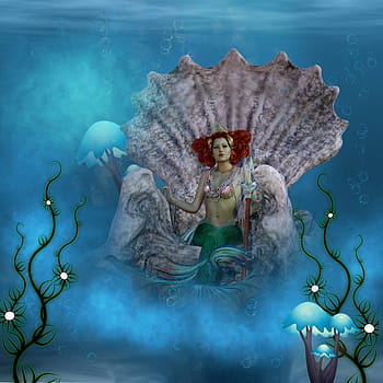 disney ariel, pod vodou, tapeta na zeď, mořská panna, trojzubec, moře, trůn, královna, skládání, nálada, mořská hvězdice