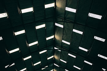 wide, angle shot, light patterns, coming, roof, large, building, Wide angle, shot, light, patterns