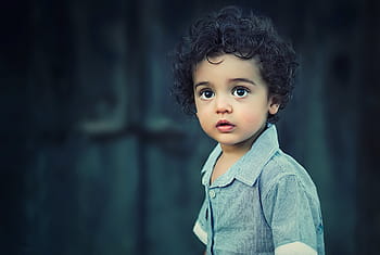 selective, focus photo, boy, wearing, blue, button-up shirt, child, children, girl, happy, people