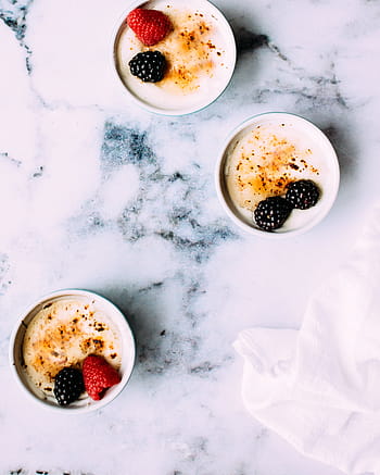 three, white, ceramic, cups, strawberry, food, crops, fruits, red, juice, sweet