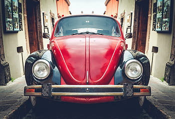 Červené, Černá, volkswagen brouk kupé, domy, auto, brouk, volkswagen, ulice, vozidlo, staromódní, retro stylu