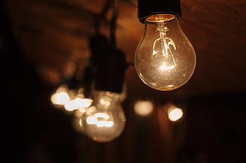 selective, focus, lighted, string lights, close, pendant, lamps, light, bulb, bokeh, blur
