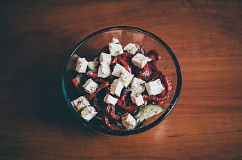 insalata, cetrioli, peperoni, formaggio, salutare, cibo, ciotola