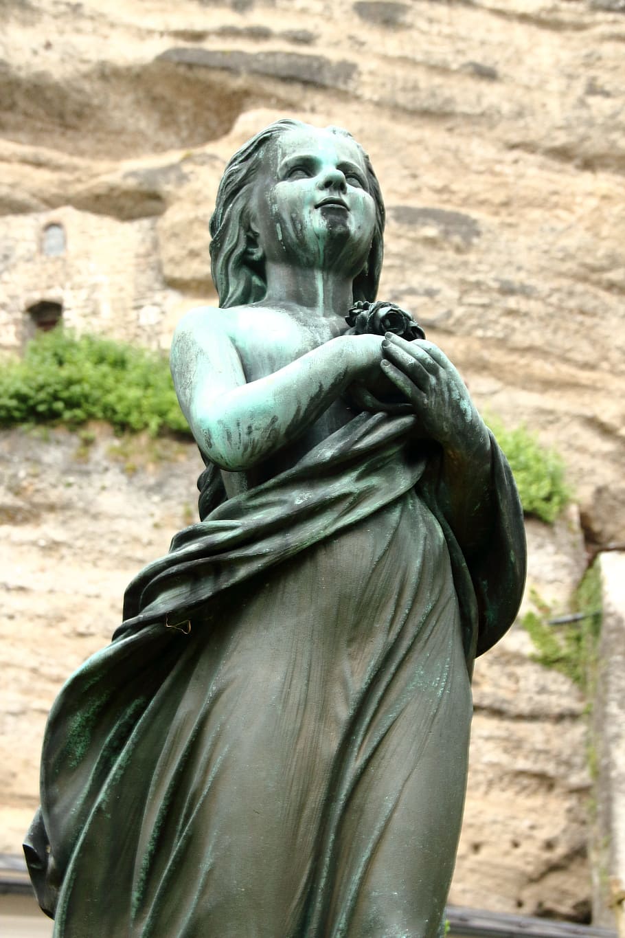 angel, cemetery, salzburg, sculpture, standing, grave, tomb figure, stature, consolation