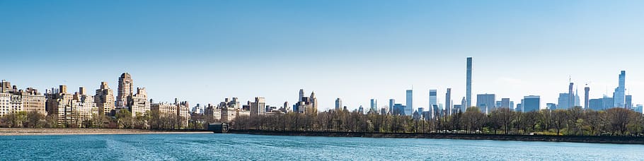 New York City, centrální park, panoráma, panoramatický, voda, město, nebe