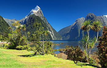 hory, jezero, během dne, Nový Zéland, zvuk milford, vrchol píku, fjord, jižní ostrov, národní park fiordland, fiordland, národní park