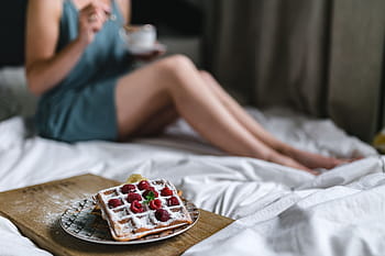 sarapan, tempat tidur, -, wafel, raspberry, cangkir, kopi, nampan, Sarapan di tempat tidur, secangkir kopi, interior