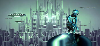 untitled, fantasy, science fiction, float, surreal, city, photo montage, android, forward, futuristic, figure