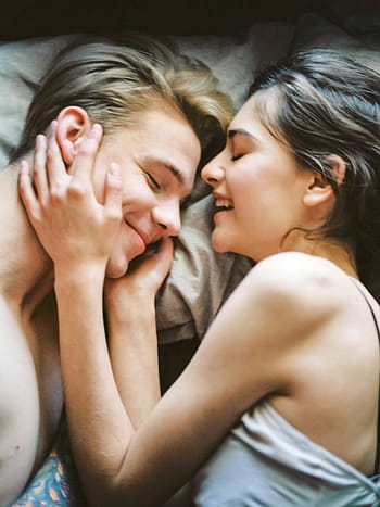남자, 여자, 화이트, 상단, 부설, 침대, 두, 애정, 감정, 연인, 행복