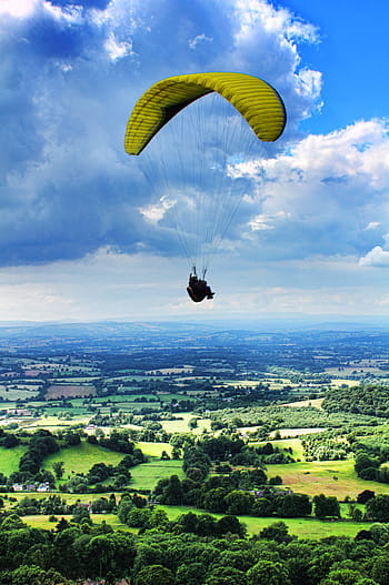 osoba, klouzání, vzduch, zelená, paragliding, padák, extrémní sport, extrémní, sport, nebe, dobrodružství