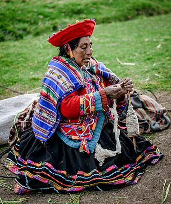 woman, wearing, multicolored, long-sleeved, top, chola, peru, inka, cusco, women, old woman