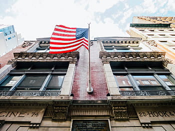 bandiera, americano, sospeso, costruzione, architettura, infrastruttura, Stati Uniti d'America, America, grattacielo, patriottismo, a strisce