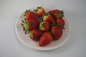 strawberries on plate, strawberries, white, ceramic, plate, red, plant, seeds, fresh, strawberry, fruit