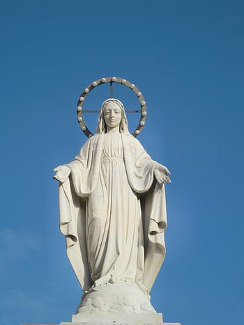 femmina, calcestruzzo, statua, giorno, maria, bianca, alone, cielo, santo, Madonna, Santa Madre