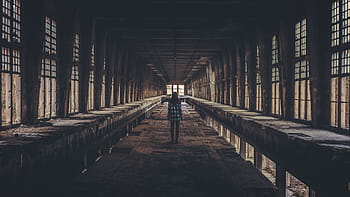 osoba, stojící, střední, hnědý, budova, lidé, dívka, chůze, sama, starý, architektura
