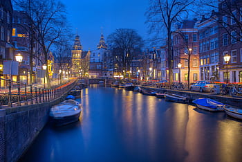 amsterdam canal, amsterdam, night, canals, evening, wallpaper, illuminated, reflection, city, canal, architecture
