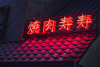 japanese, japan, font, neon, light, night, roof, urban, building, red, city