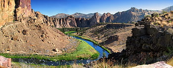 landschap, Oregon, smid, smiths rock state park, park, terrebonne, rots, berg-, rivier-, hoge woestijn, blauwe lucht