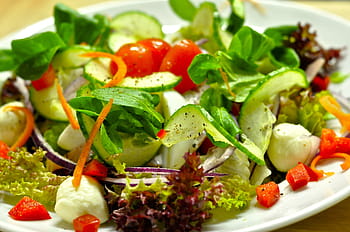 vegetable salad, round, white, ceramic, plate, salad, salad plate, vitamins, healthy, eat, starter
