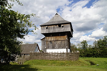 hnědý, Dům, pryč, stromy, bach ritterburg, rytířský hrad, hrad, spodní jehla, středověk, dřevěný hrad, věž