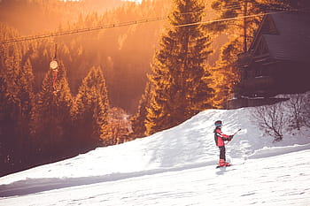 sedikit, pemain ski, ski, lift, Ski Lift, dingin, flare, hutan, bukit, anak-anak, gunung