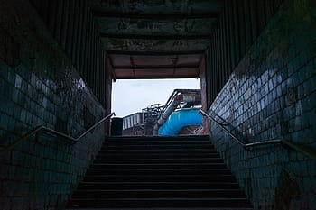 prázdný, šedá, beton, schodiště, architektura, infrastruktura, tunel, podjezd, temný, schody, kroky