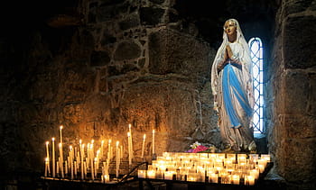 mary, church, candle, christianity, religion, catholic, faith, maria, madonna