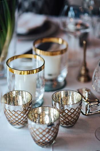 enfeites de mesa, dourado, motivos, mesa, decorações, almoço, jantar, restaurante, decoração, copos, pratos