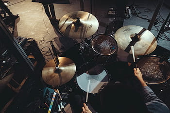 person, playing, drum, set, stainless, steel, music, instrument, drums, drummer, musician