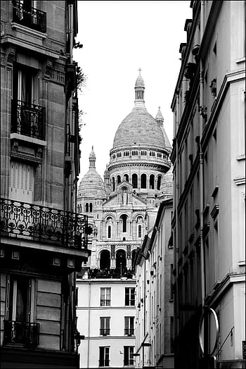Parigi, Sacro Cuore, montmartre, cuore, Francia, basilica, monumento, strada, nero bianco, bianco e nero, architettura