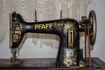 black, yellow, pfaff sewing machine, sewing machine, old, retro, vintage, antique, equipment, domestic, indoors