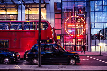 rosso, autobus, nero, Taxi, sedersi, occupato, via di Londra, taxi neri, urbano, auto, città