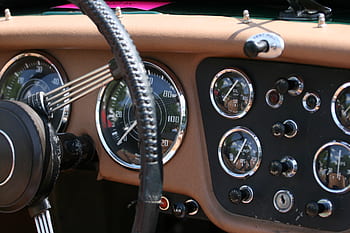 auto, přístrojová deska, interiér, volant, měřidla, automobilového průmyslu, automobil, klasický, retro, vinobraní, ot / min