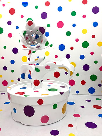 multicolored flower decor, yayoi kusama, artist, japanese, dots, flower, creative, design, artistic, sculpture, hallucination