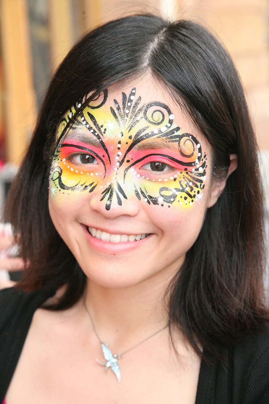 smile, pretty, girl, female, cute, model, smiling, white, mask, draw, people