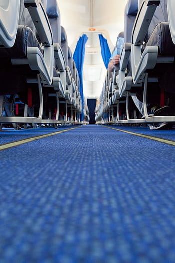 aeroplane, air, aircraft, airline, airplane, aisle, blue, flight, fly, inside, interior