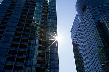 sole, città, costruzione, alto, bicchiere, riflessione, cielo, grattacielo, prospettiva, moderno, design