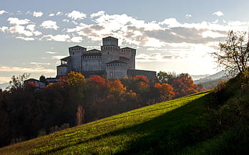 gri, kale, çevrili, ağaçlar, gündüz, kızartma, kale kızartma, langhirano, Parma, emilia romagna, İtalya