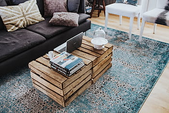 hidup, kamar, interior, kayu, kotak meja, cahaya, biru, karpet, Desainer, kotak kayu, meja