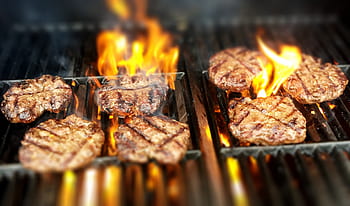 hamburger, jídlo, gril, kuchařka, steak, oheň, plamen, ocel, světlo